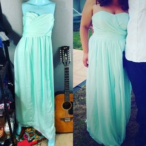 ⭐️ BEAUTIFUL NWT Tevolio Aqua Strapless Chiffon Maxi Dress formal sweetheart